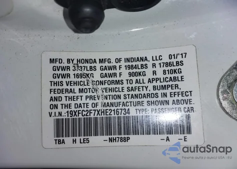 2017 Honda Civic Ex from USA, damaged, VIN 19XFC2F7XHE216734
